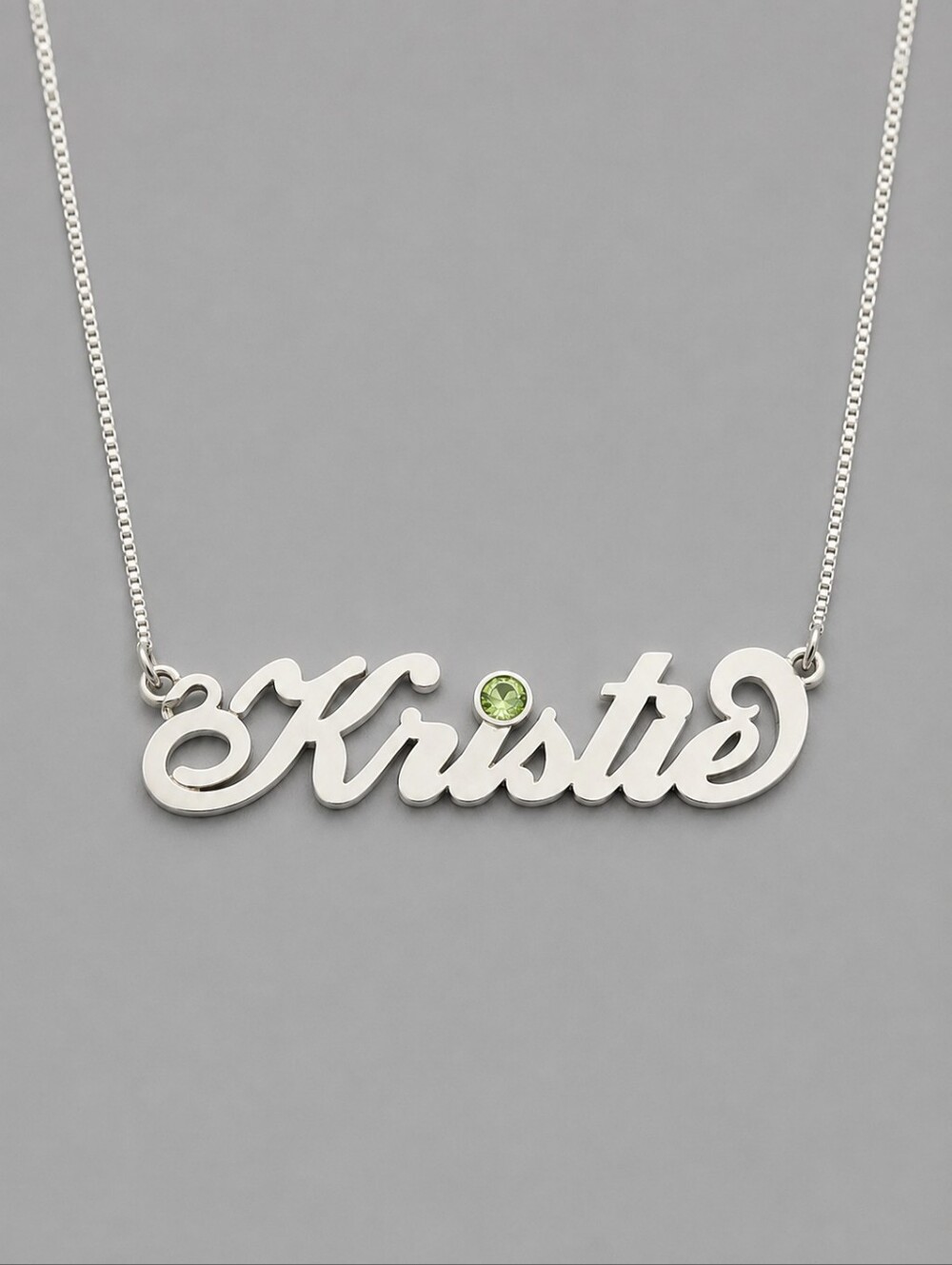 ITALIAN Sterling Silver Kristie August Peridot Crystal Name Necklace